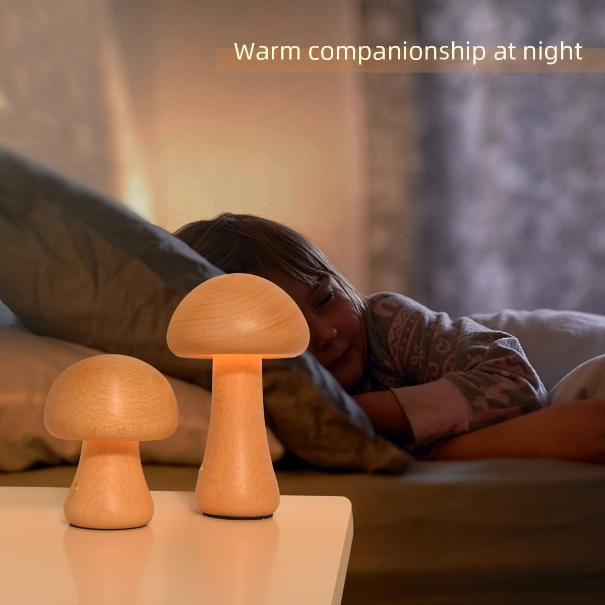 Wooden Mushroom Night Light With Touch