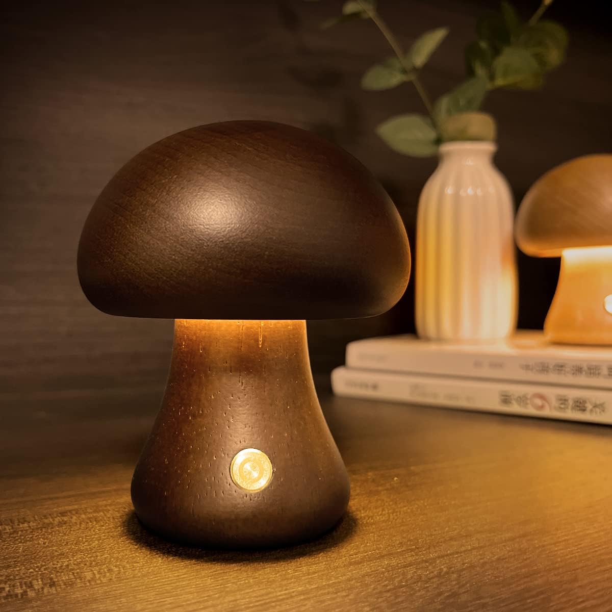 Wooden Mushroom Night Light With Touch