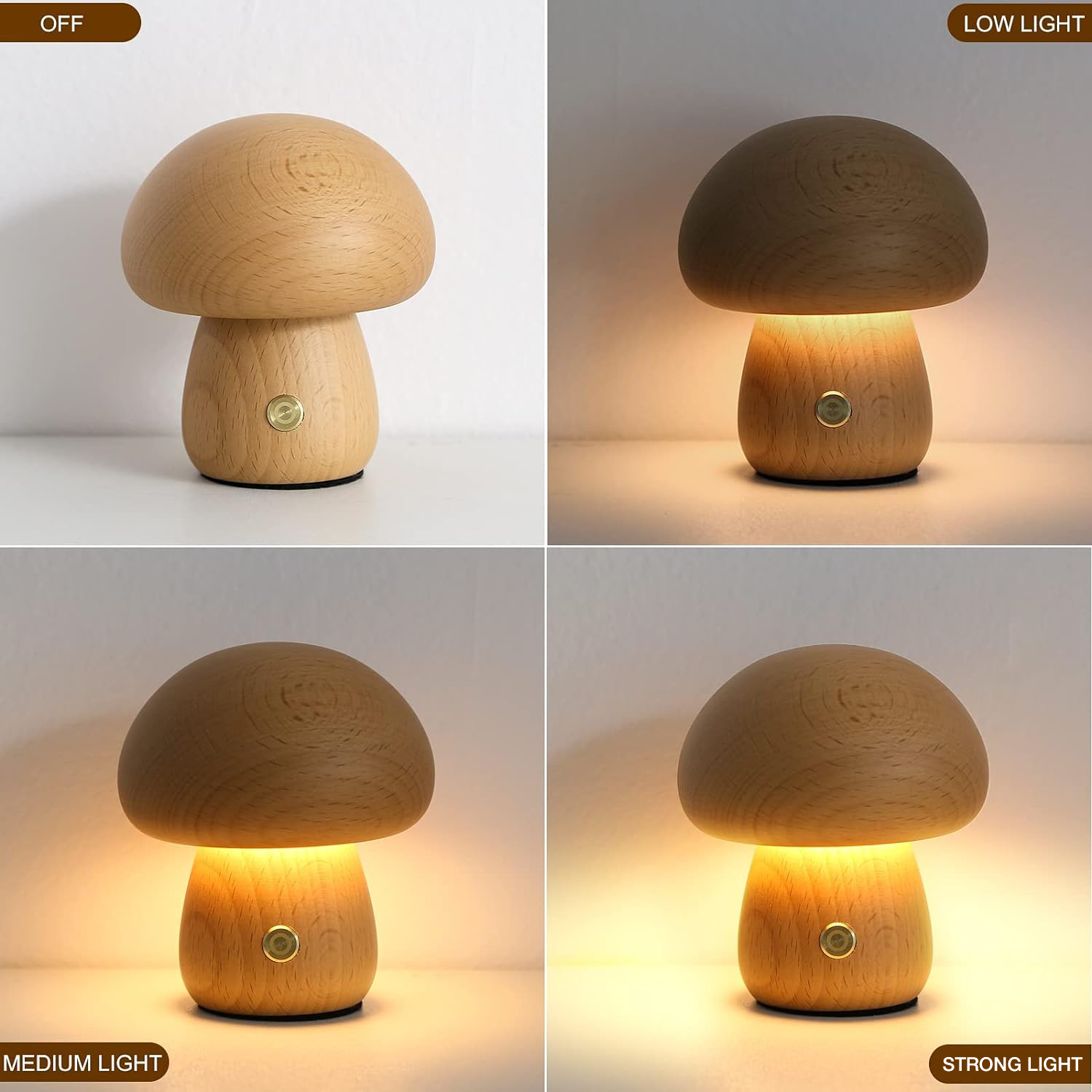 Wooden Mushroom Night Light With Touch